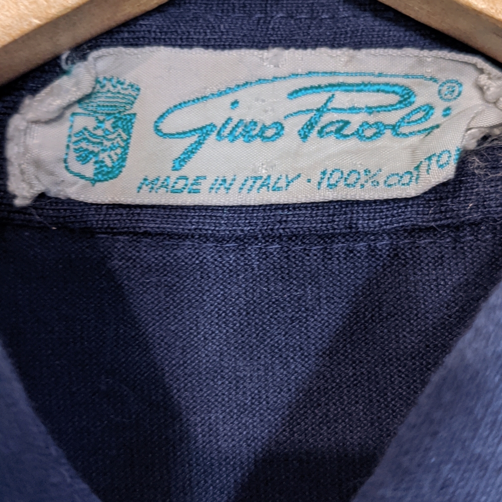Vintage Gino Paoli Italian cotton navy medium button front shirt - Picture 2 of 5